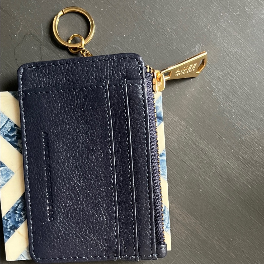 Aimee Kestenberg Midnight Blue Card Holder with Gold Keychain. 100% leather